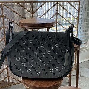 Vince Camuto Black Shoulder Bag with Silver Grommet Detail